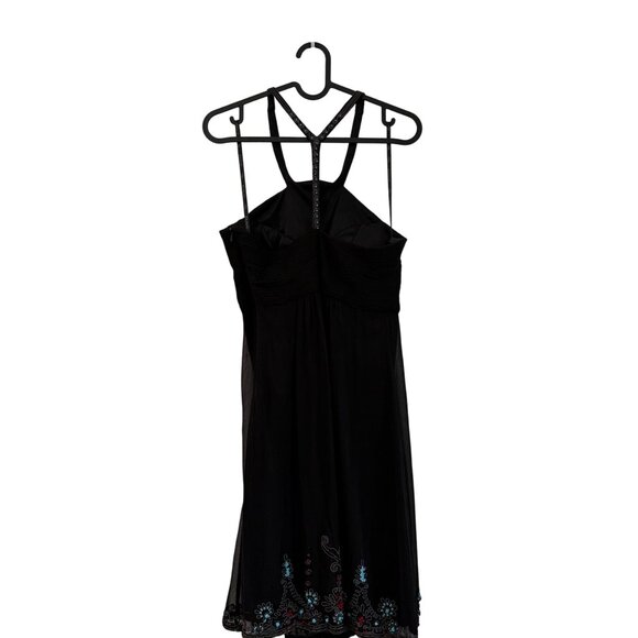 VTG Sue Wong Nocturne Y2K Black Silk Beaded Turquoise Halter Dress Womens 4 - Picture 7 of 8